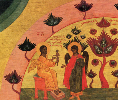 The creation of man. Detail of a Russian icon of about the year 1570, now located at the Solvychegodsk Museum of History and Art.